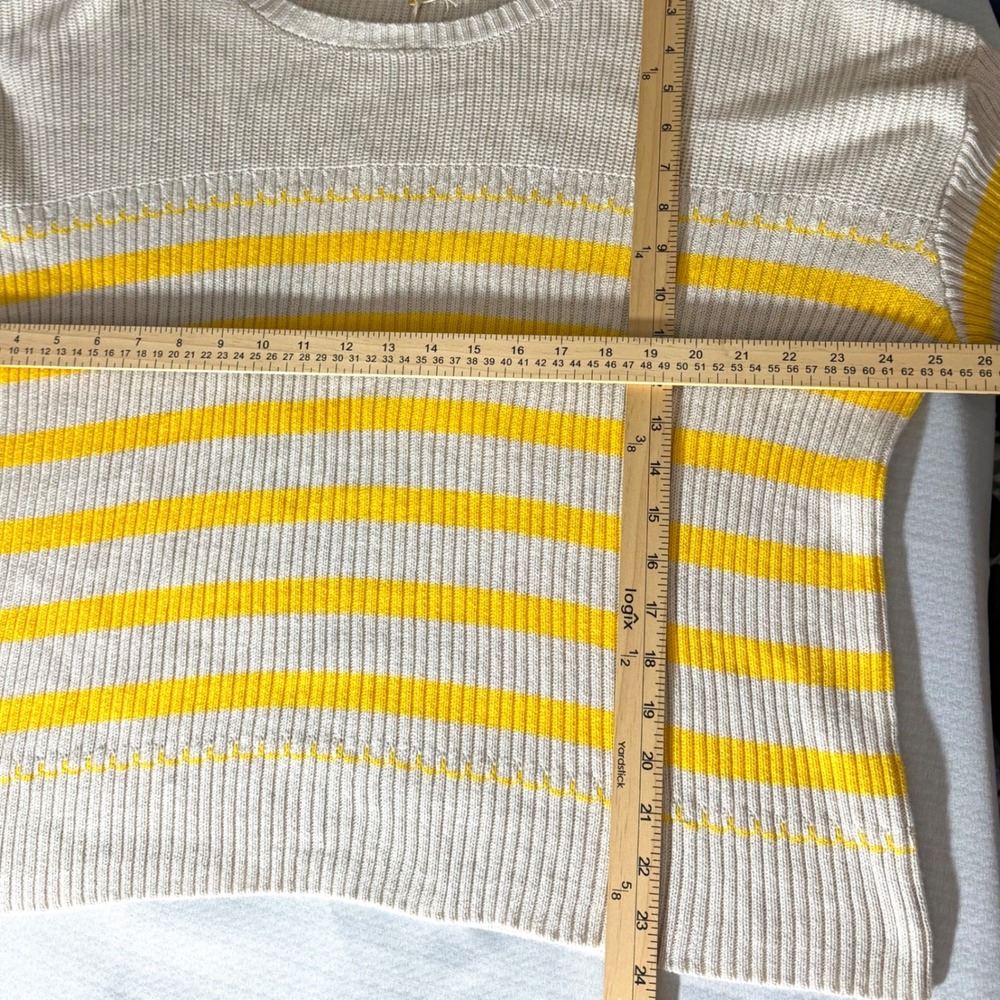 J. Society New York Striped Cotton Crewneck Sweater Yellow Oat 2331 Womens Large - Picture 9 of 9